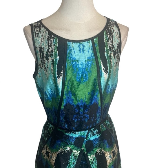 Laundry By Shelli Segal Silk Mini Dress Green Blue Watercolor Sz 2 Sheath Party - Picture 5 of 9